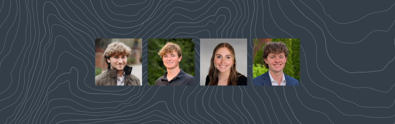 Horizontal row of four headshots of M2 Group's 2026 summer civil engineering interns against a dark topo background