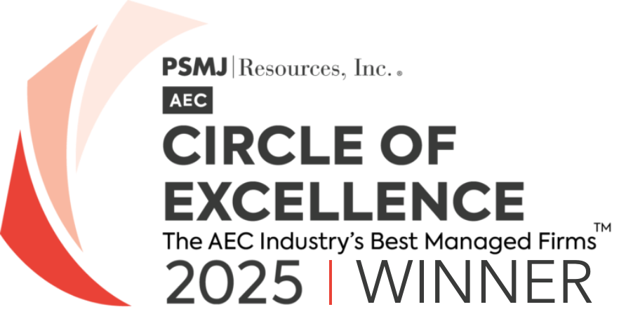 PSMJ Resources 2025 Circle of Excellence Winner award logo recognizing M2 Group as one of the AEC industry’s best-managed firms.